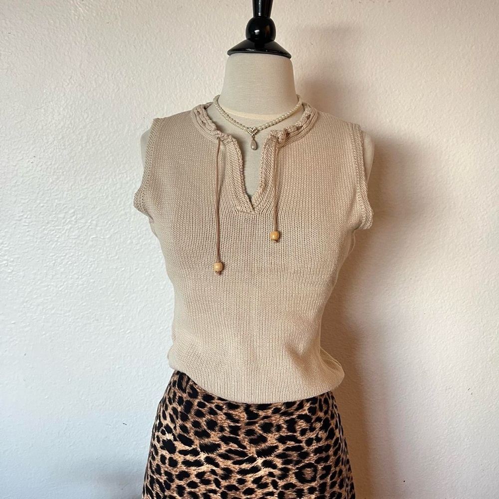 Beige Sleeveless Knit Top